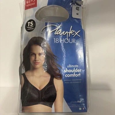 Playtex 4693 18 Hour Original Comfort Strap Bra WF Floral Womens 42CBlack New