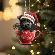 2d Flat Funny Scottish Terrier Ornament Dog In A Cup Ornament Dog Car Hanging