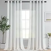 Hiasan Sheer Curtains for Bedroom with Tiebacks, Light Filtering Extra Wide Semi Chiffon Voile Textured Grommet Window Curtains for Living Room, Kids' Room and Nursery, Off White, W60 x L96, 2 Panels
