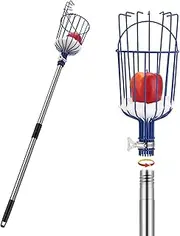 Oak Leaf Fruit Picker, 13 Foot Fruit Picker Pole with Basket Apple Orange Picker Tool Fruit Catcher with Lightweight Stainless Steel Connecting Pole, Sturdy Basket with Foam Pad, Metal Clamp