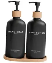 Black Glass Soap and Lotion Dispenser Set with Tray by - Soap Lotion (Black)
