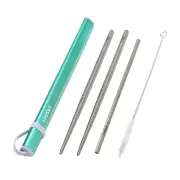GREEN Lixada Camping Cutlery Set Titanium Chopsticks Drinking Straw Cleanin UT