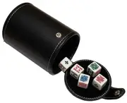 PU Leather Black Felt Lined Dice Cup Lid Compartment + Poker Dice Clubs "Ace"