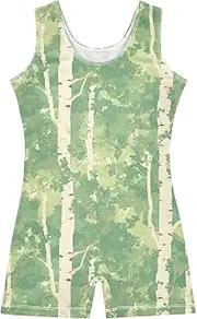 [FRODOTGV] White Birch Green Girls Gymnastics Leotards Soft Tumbling Outfits Biketards Unitards for Training, Yoga, Tumbling