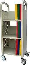 Workington Single Bank Rolling Book Truck Book Cart with 3 Flat Shelves, Library Book Cart with Swivel Lockable Casters 3000 Putty