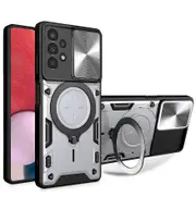 case For Samsung A13 4G Slide Camera Lens Protection and Built in 360 Rotatable Ring Holder - Silvery