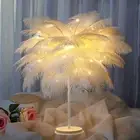 Large Feather Shade Table Lamp Bedside Desk Night Light Bedroom LivingRoom Decor