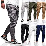 Men's Cargo Pants Cargo Trousers Joggers Trousers Patchwork Zipper Pocket Solid Color Comfort Breathable Casual Daily Streetwear Sports Fashion Black White Mic