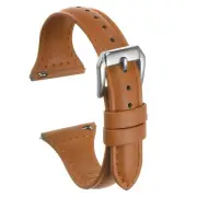 Genuine Leather Watch Band 22mm Quick Release Strap Orange Brown/Silver Tone