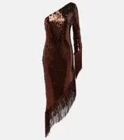 [Taller Marmo] Taller Marmo Aventador Disco sequined fringed midi dress AU 14 brown