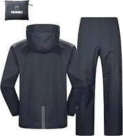 [Outdoor Ventures] Men's & Women's Rain Suit Reflective Waterproof Packable Rain Jacket + Rain Trousers Outdoor Rain Clothing Windproof Rain Set Rain Suit for Cycling Fishing Hiking