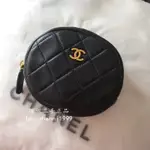 珊妮二手 CHANEL 香奈兒 圓餅包 黑色 荔枝紋 小羊皮 金扣/銀扣 皮夾 首飾包 鑰匙包 現貨