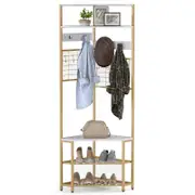 Costway Corner Coat Rack with Shoe Bench Hall Tree Entryway - White
