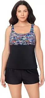 [Reebok] Women's Swimwear Colorful Dimensions Scoop Neck Adjustable Strap Tankini Top Separate