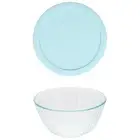 Pyrex (1) 7402 6-Cup Sculpted Glass Bowl and (1) 7402-PC Muddy Aqua Lid