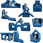 Creative Cubs Kids Couch Sofa Toddler Modular Building Fort and Play Set Foam 14-Pieces (Blue)