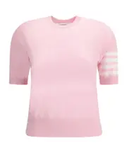 Thom Browne 4 Bar Sheer Sleeved Fine-Knitted T-Shirt IT40,IT38 light pink