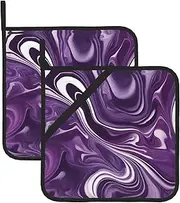 Marble Purple Colorful Potholders BBQ Pot Holders for Heat Resistant Potholder, Hot Pads,Cooking Baking(2-Pack)