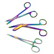 Cynamed Set of 3 - Suture Scissors, Lister Bandag Hemostat Forceps Multi Color