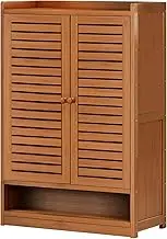 Lauft Shoes Cabinet Storage Rack Louvered Door 5 Tier Shelves Shoe Rack Organiser | Freestanding Slim Shoe Cabinet for Entryway | Narrow Shoes Cabinet Bamboo Wood