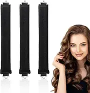 Pack of 3 Curls Without Heat, Curling Iron for Night, Flexi Bars with Hooks, Large Curls for Wavy Curl Styling, DIY Styling for Short and Long Hair (Black)