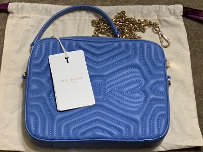 Bnwt Genuine Ted Baker Sunshine Quilted Mid Blue Leather Small Camera Bag