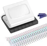 Hoqqf 10 Hole Punch Binding Machine for Planners, with 10 Multi-Color Binder Rings, 30 Holes on A4, 20 Holes on A5, 26 Holes on B5, 10 Sheet Capacity (White)