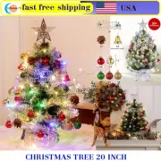 20" Tabletop Mini Christmas Tree Set with LED Light, Star Treetop,Ornaments Ball