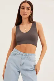Charcoal Tank Top Sleeveless Seamless - Size S, Women's Tank