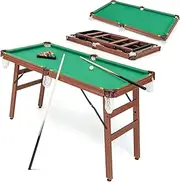 Costway Folding Pool Table Set, Portable Billiards Table Game w/Foldable Legs, Adjustable Foot Levelers, Leather Protected Corners, 2 Cues, 2 Chalks, 16 Balls, Triangle, Brush