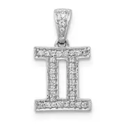 Solid 14k White Gold Simulated CZ Gemini Pendant