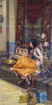 HAREM girl flowers J. Waterhouse Tile Mural Wall Backsplash Art Marble Ceramic