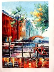 A Hand Signed Original Painting of Amsterdam, Netherlands by Atef, Oil on Canvas