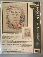 Dimensions TWO HEARTS WEDDING RECORD Cross Stitch Kit - New in Bag