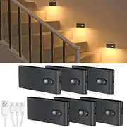 WILLED Motion Sensor Stair Lights Indoor, Rechargeable Stick on LED Nightlight, Magnetic Battery Wall Light for Hallway Stairs Garage Closet Bathroom Bedroom Basement (6 Packs)