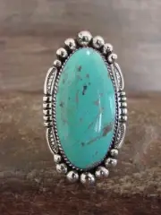 Large Native American Sterling Silver & Turquoise Ring by Johnson - Size 11.5