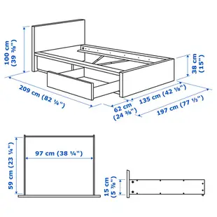 北歐工業LOFT經典IKEA宜家MALM單人加大床框床架+二收納盒+床底板條/白色/二手八成新/原$8990特$5580