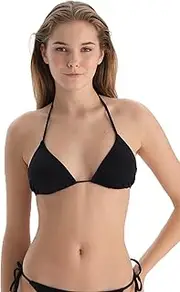 [Dagi] Women's Black Knitted Non-Wired Small Removable Padding Fixed Strap Triangle Bikini Top