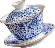 OFFSCH 1 Set Elegant Chinese Teacup with Saucer and Lid Classic Porcelain Tea Bowl for Home and Office for Oolong and Tea Chic Design