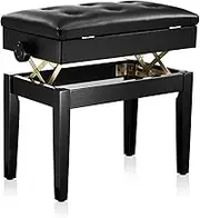 Melodic Piano Bench Stool Adjustable Height up to 56cm,Keyboard Stool Bench Wood Leather Cushion Seat Storage - Black