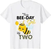 [X.Style] Kids 2nd Birthday Girl Bee Themed 2 Year Old Bday Matching Party ds663 T-Shirt (S) White