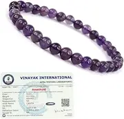 Reiki Crystal Products Unisex Adult Certified Amethyst Bracelet Reiki Healing Crystal Stone 6 mm Bracelet, Charged By Reiki Grandmaster & Vastu Expert, Standard, Natural Crystal Stones, Amethyst,