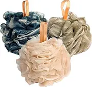 Fishent Bath Loofah Sponge, 3 Pack loofahs Exfoliating Body Scrubber, 60g Soft Mesh Pouf Shower Puffs, Loofa for Women and Men