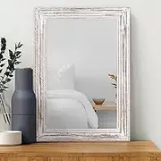 MWAZZLL Large Wall Mirror with Rustic Wood Frame Rectangle Mirrors for Wall 65x45cm Decorative Hanging Mirror for Bathroom Bedroom White