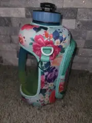 Inspirational Time Stamp Water Bottle Jug with Turquoise Floral Sleeve, New