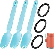 3pcs Silicone Spoon Forks and 3pcs Replacement Seal Rings, For Thermos Replacement Parts Compatible with Stanley Heritage 14oz Insulated Food Jars, Dishwasher Safe
