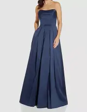 Aidan Mattox Women's Blue Pleated Strapless Ball Gown Dress Size 14