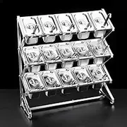 TT-YED Expandable Spice Rack Organizer, Stainless Steel Countertop Food Dispenser with Lid And Spoon, Kitchen Food Storage Container, Commercial Condiment Rack Set,15 grid