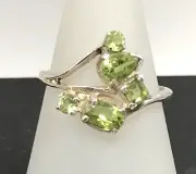 Peridot faceted ring solid Sterling Silver UK size P. Multishape.
