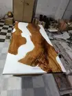 White Epoxy Dining Table top, Epoxy Resin table, Live Edge table, living room